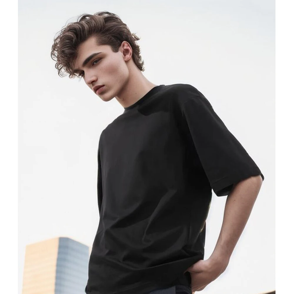 DIY logo Tops & Tees Men\'s T-shirt Short Sleeve T Shirt 100% Combed Cotton 180gsm Unisex Thread neckline Double needle cuff