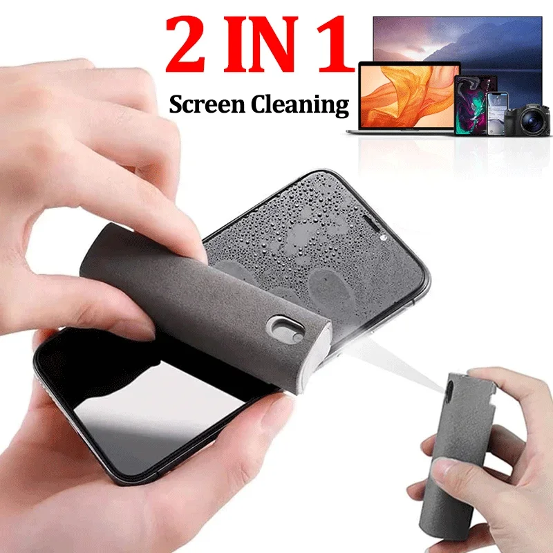 2 IN 1 Phone Screen Cleaner Spray Portable Touch Screen Dust Removal Tool Microfiber Cloth for Phone Tablet Laptop Screen