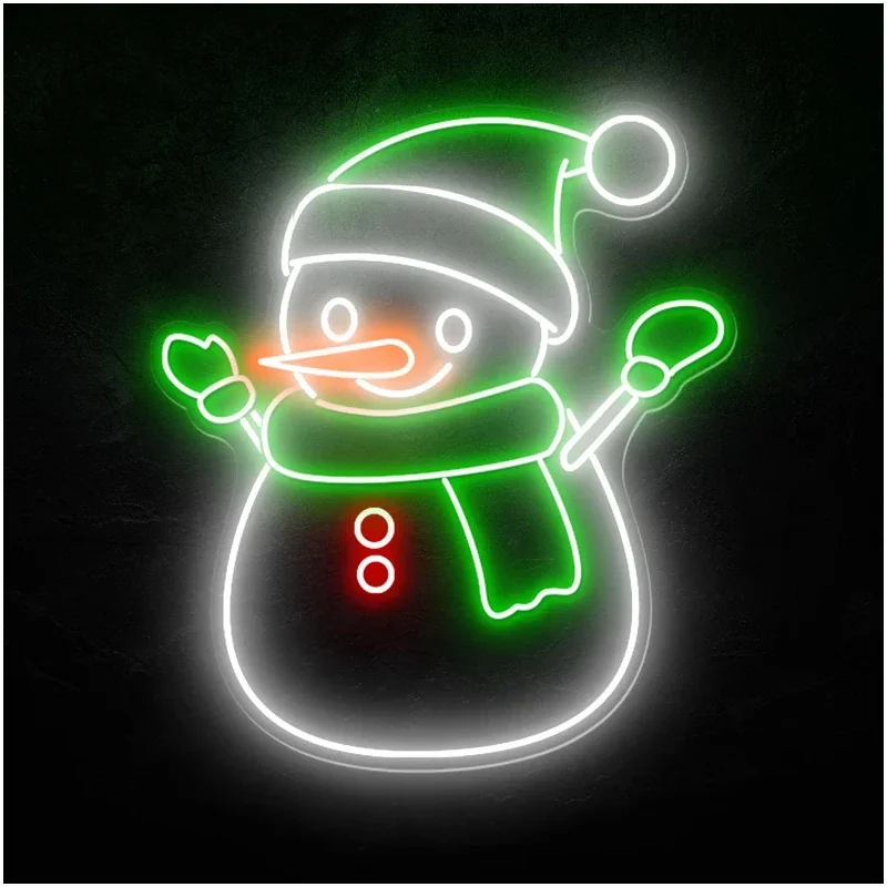 Cute Snowman Marry Christmas Neon Lights Home Outdoor Indoor Room Decor Custom Snowman Neon Sign Christmas Party Decoration