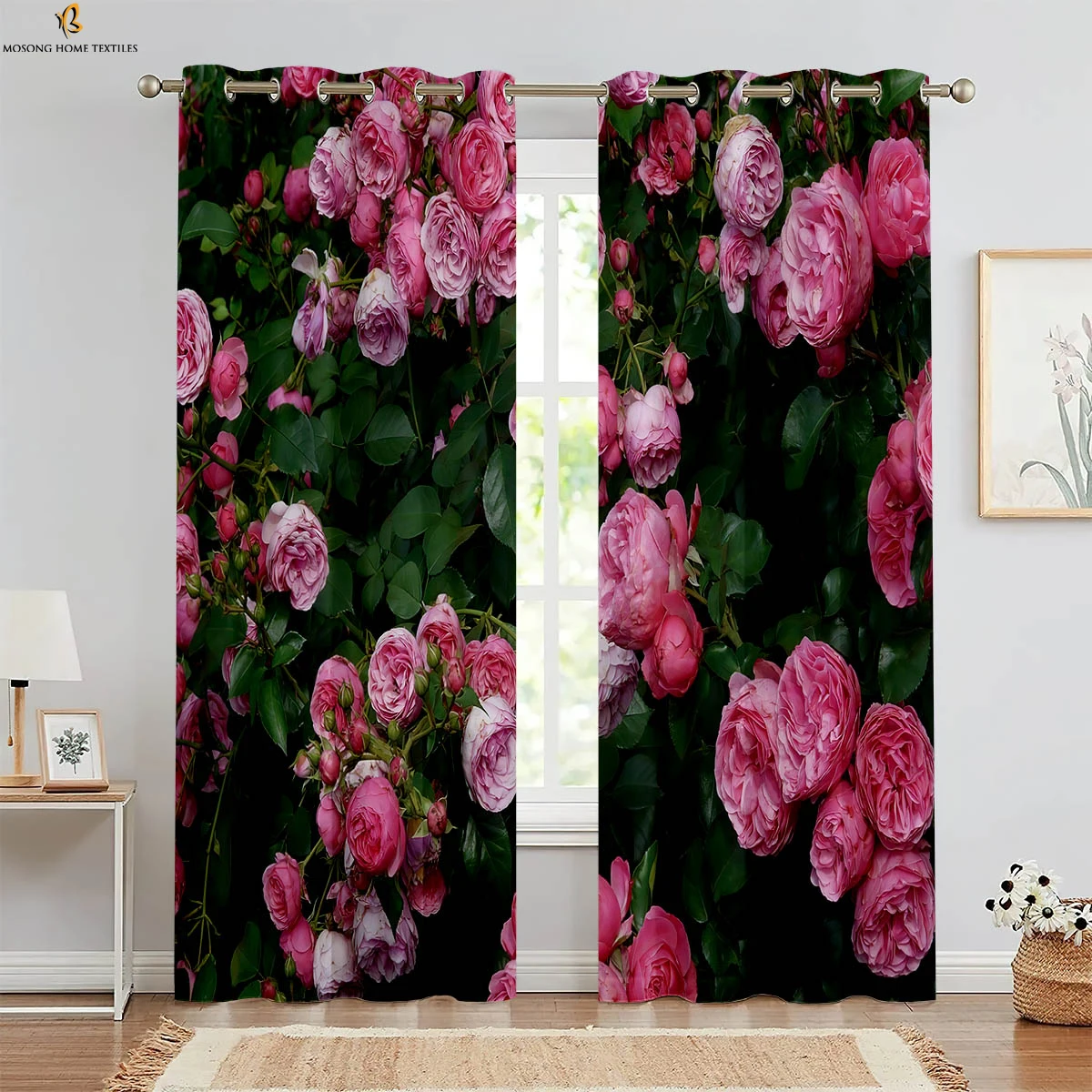 

Flower Pastoral Print Curtain Bedroom Living Room Study Kitchen Decorative Curtain Polyester Fiber Easy To Wash 2 Pieces