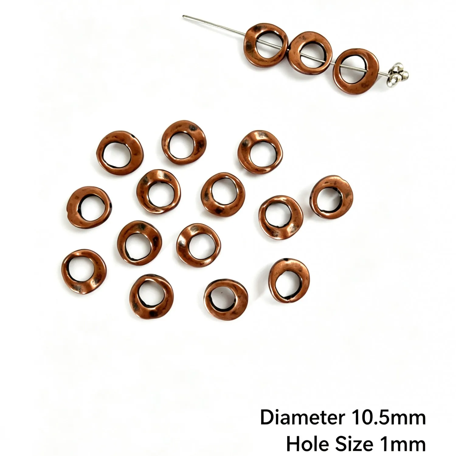 30Pcs 10.5mm Zinc Alloy Antique Red Copper Irregular Hollow Ring Spacer Beads DIY Jewelry Accessories H5269 - view 2