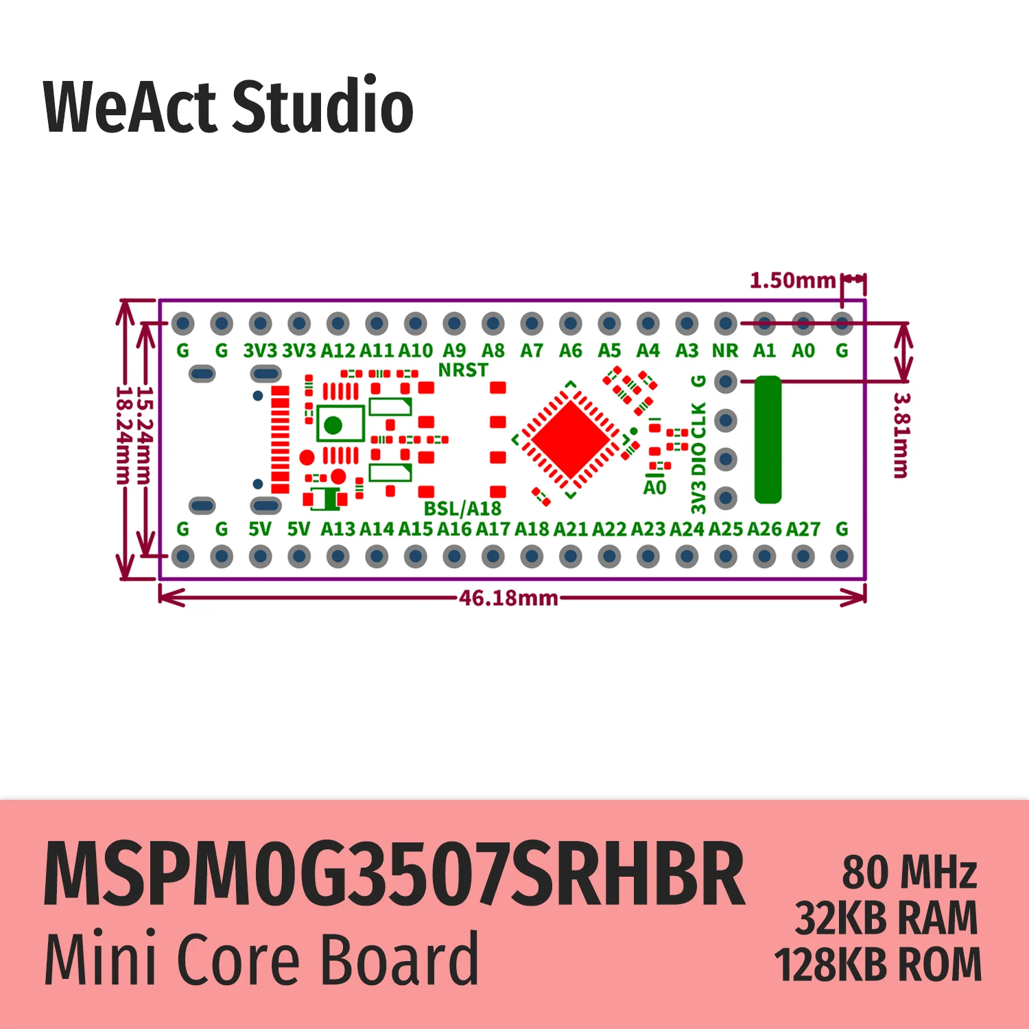 WeAct MSPM0G3507 MSPM0G3507SRHBR MSPM0 G3507 Placa central Placa de demonstração 128KB Flash 32KB SRAM