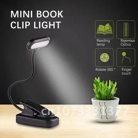 

Adjustable Mini Clip-On LED Book Night Light Eye Protection Study Desk Lamp Battery Powered Flexible for Travel Bedroom Reading