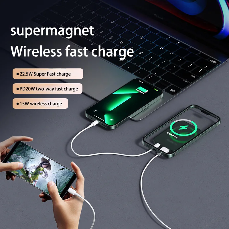 Xiaomi Wireless Magnetic Power Bank Alloy Ultra Thin 200000mAh Fast Charging Portable Mini Backup Battery For IPhone Samsung