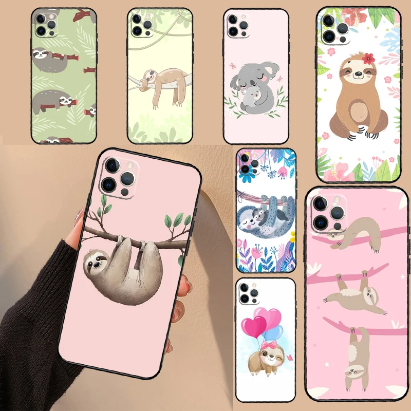 Cute Baby Sloth Case For iPhone 15 13 11 12 14 16 Pro Max Mini X XS Max XR 14 Plus Cover Coque