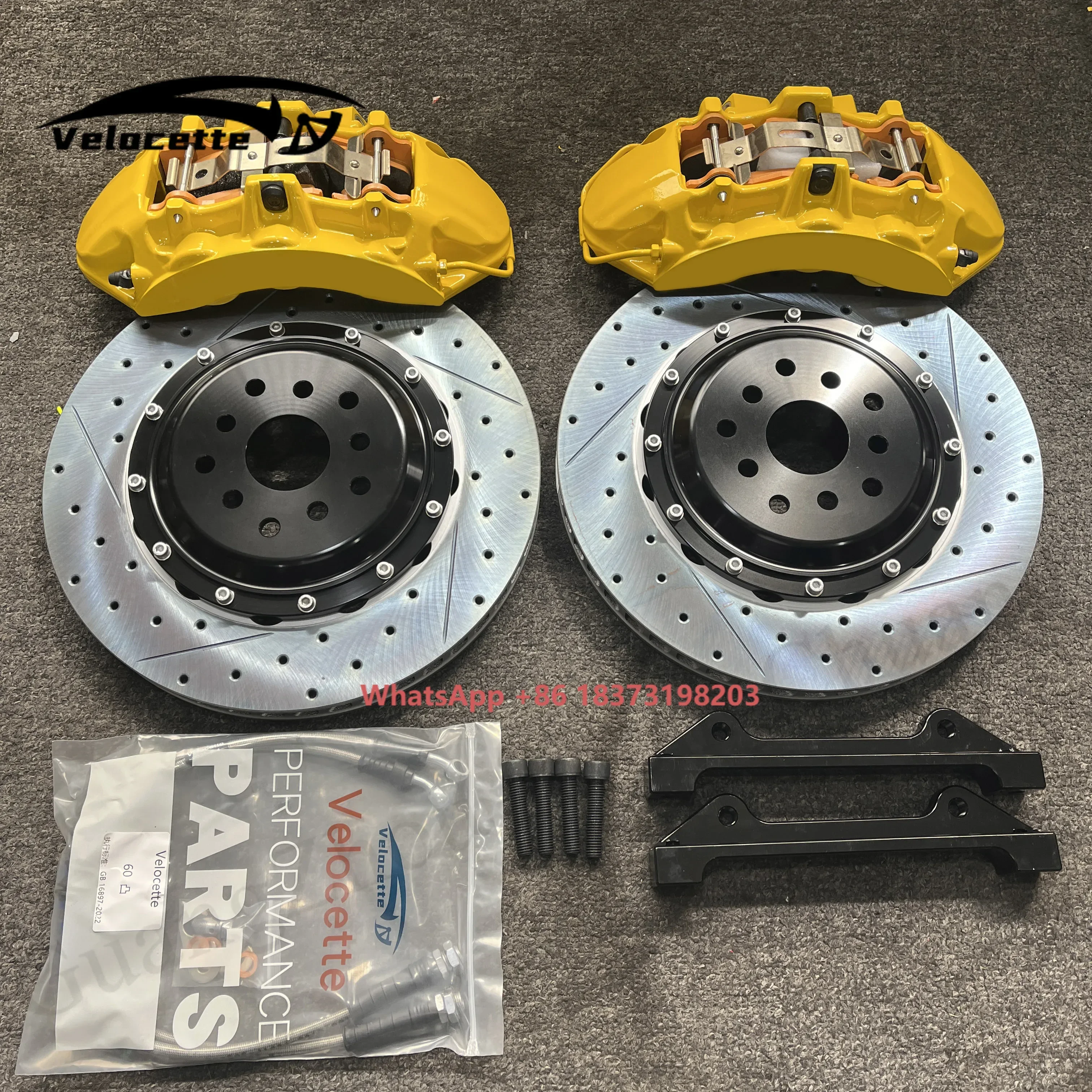 Custom Yellow 6 Piston Brake Calipers with Custom 355mm Brake Rotors for Subaru WRX STI Isuzu D Max benz W207 E46 E92 M3 E90