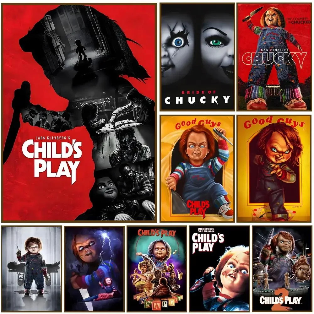 Chucky Child's Play Horror Movie Canvas Poster Self-adhesive Living Room Bedroom Party Decor Moisture-proof Fade-resistant HD