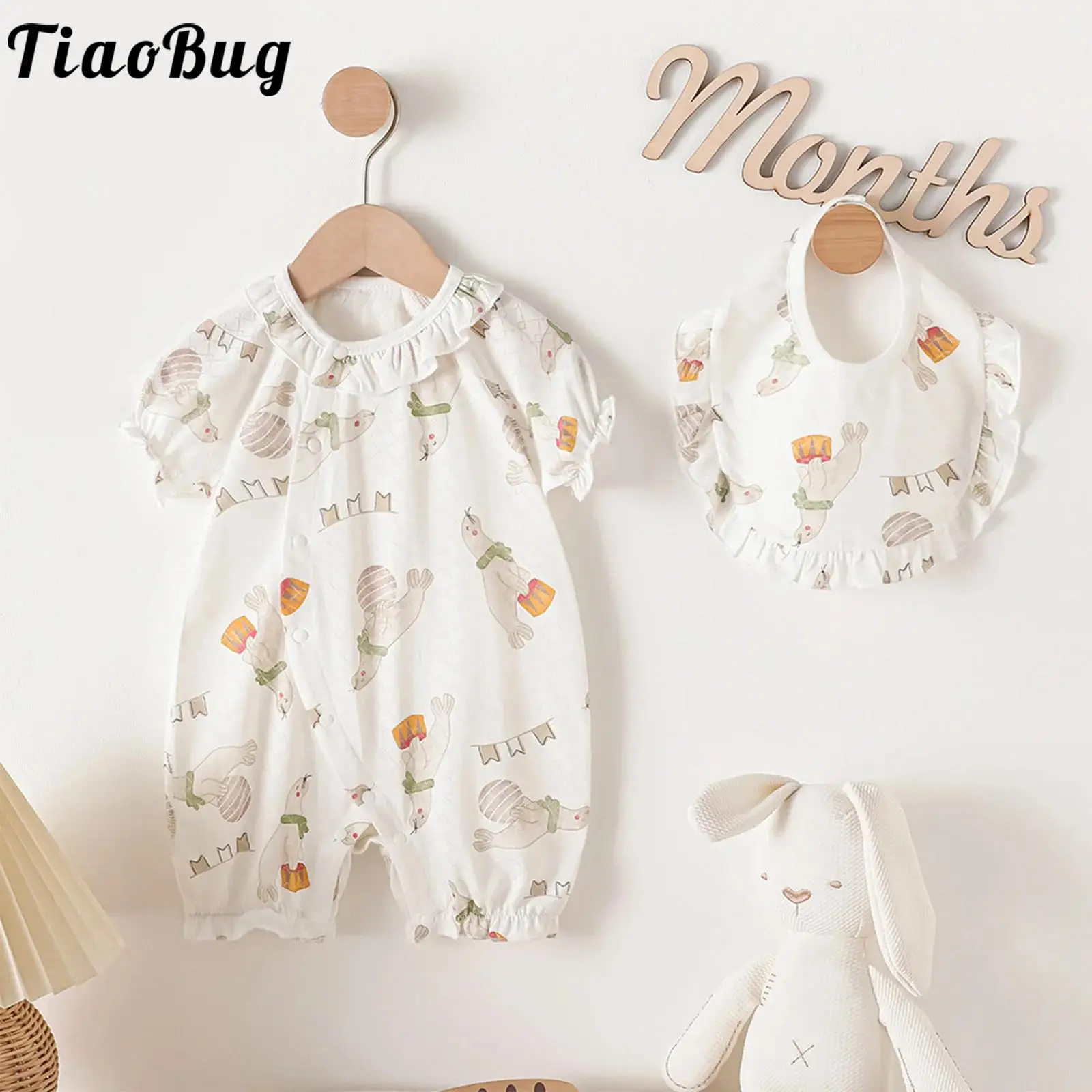 

Хлопковые комбинезоны для маленьких девочек, детский летний комбинезон с короткими рукавами и милым принтом, одежда для младенцев для дома, прогулок, фотосессий