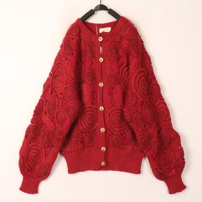 

Винтажный двухслойный ажурный свитер с цветочным узором, женский, из мериносовой шерсти, вязаный, теплый, осенне-зимний, модный, для повседневной носки