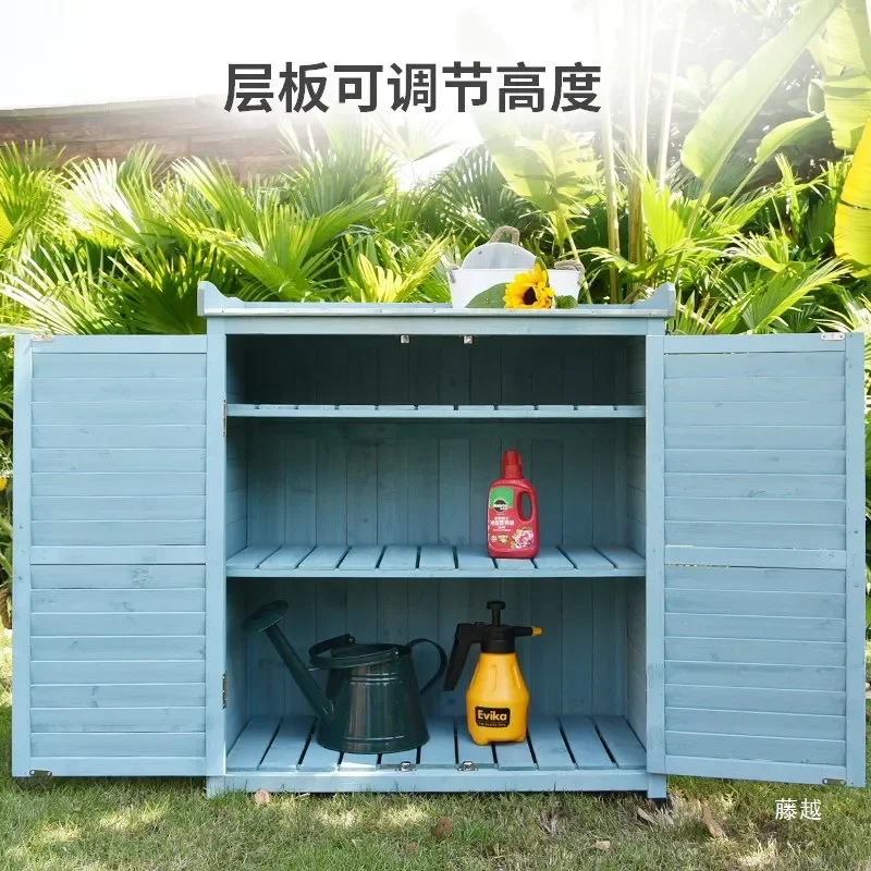 Outdoor Solid Wood Storage Cabinet Shoe Rack Adjustable Balcony Entrance Garden Villa Courtyard Rainproof Anti-corrosion