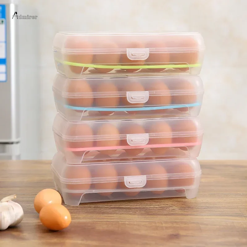 Plastic 15-cell Egg Anti-collision Single-layer Transparent Storage Box Refrigerator Storage Container Portable Egg Tray Kitchen