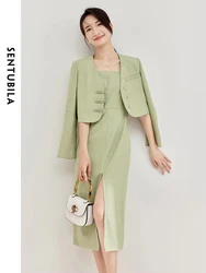 SENTUBILA Chinese Style New In Matching Sets  2024 Autumn Slip Slit dress Sets for Women 2 Pieces Retro Crop Jackets 133Z51189