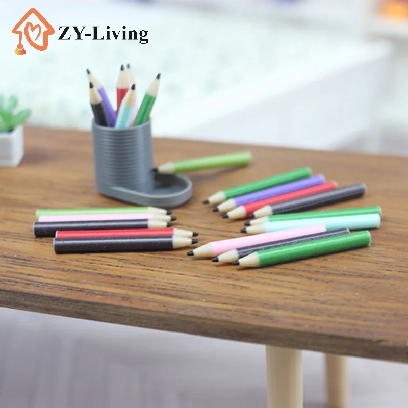 

Miniature Dollhouse Pen Holder+6 Colored Pencils Set 1/12 Doll Home Decor Pretend Play Dollhouse Stationery Toys