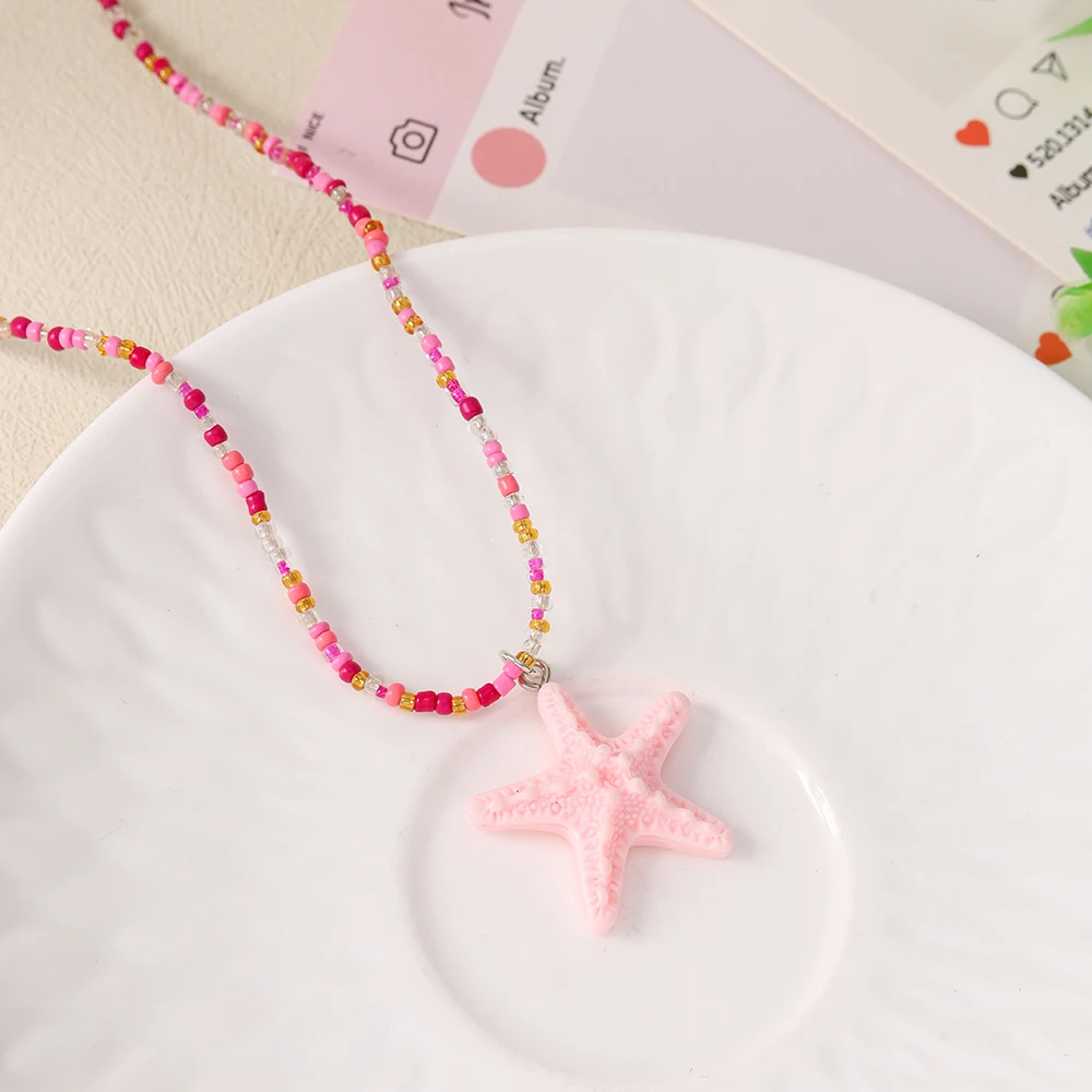 Aihua Neue Bunte Seestern-Halskette Handgefertigte Reisperlen-Halskette Modische Choker-Kette Sommer Strand Trendiger Urlaubsschmuck – Detail 10