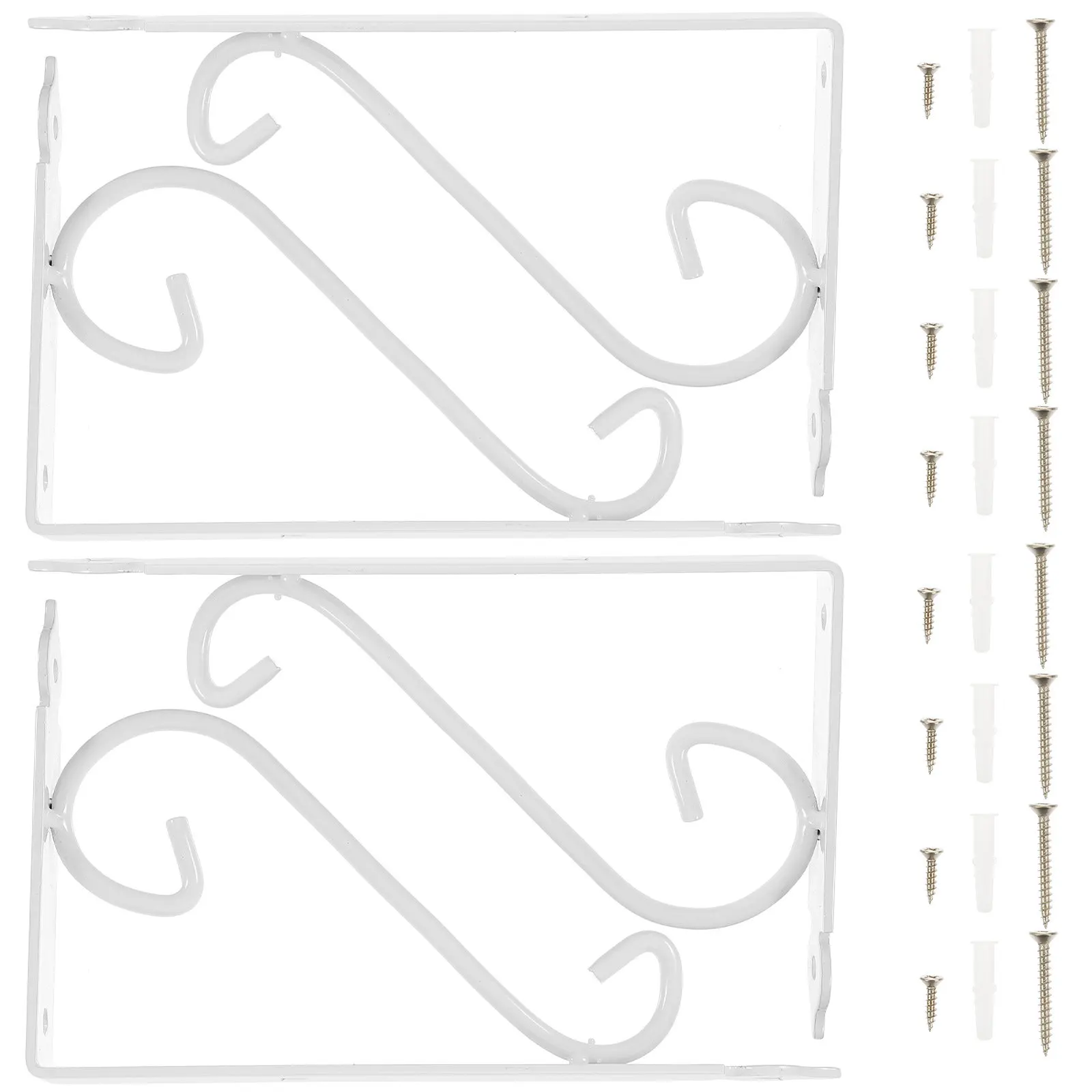 4Pcs Wall Brackets White Durable Iron Floral Pattern Shelf Support for Bookrack Clapboard Set Box Shelf Brackets
