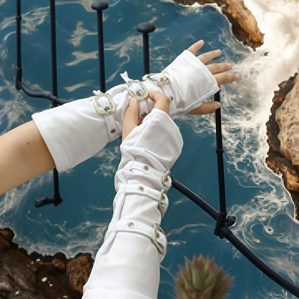 Creative 30cm Fingerless Gloves Punk Style Personality Arm Sleeves with Buckle Straps Gloves Cosplay Stage Performances