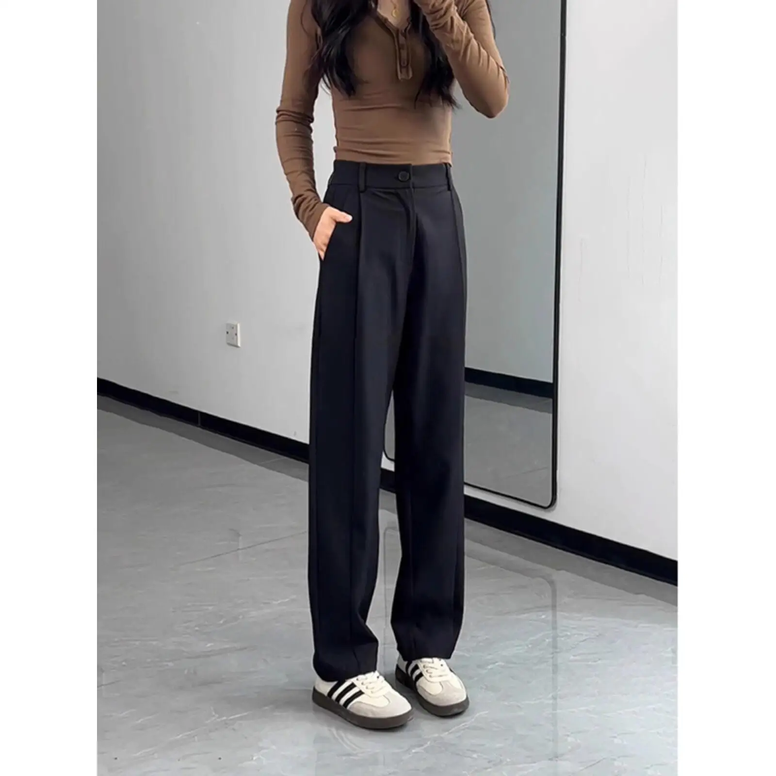 

Naples Black Men's Pants Handsome And High-End Suit Pants Straight Leg Male Model Business Casual Slim Fit Cleanfit Style