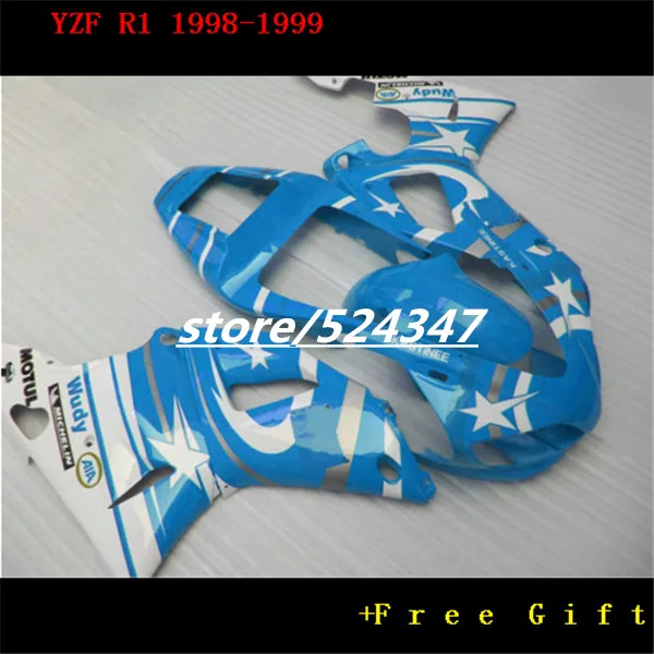 Hey-Custom 100% fit  factory fairings kit for 1998 1999  YZF R1 98 99 YZFR1 light blue stars aftermarket fairing kits for Yamaha