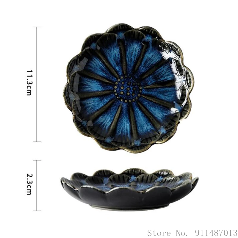 Creative Kiln Change Craft Fruit Plate, Household Restaurant Ceramic Dish Japanese Retro Salad Lotus Small Specialty Plates 2Pcs