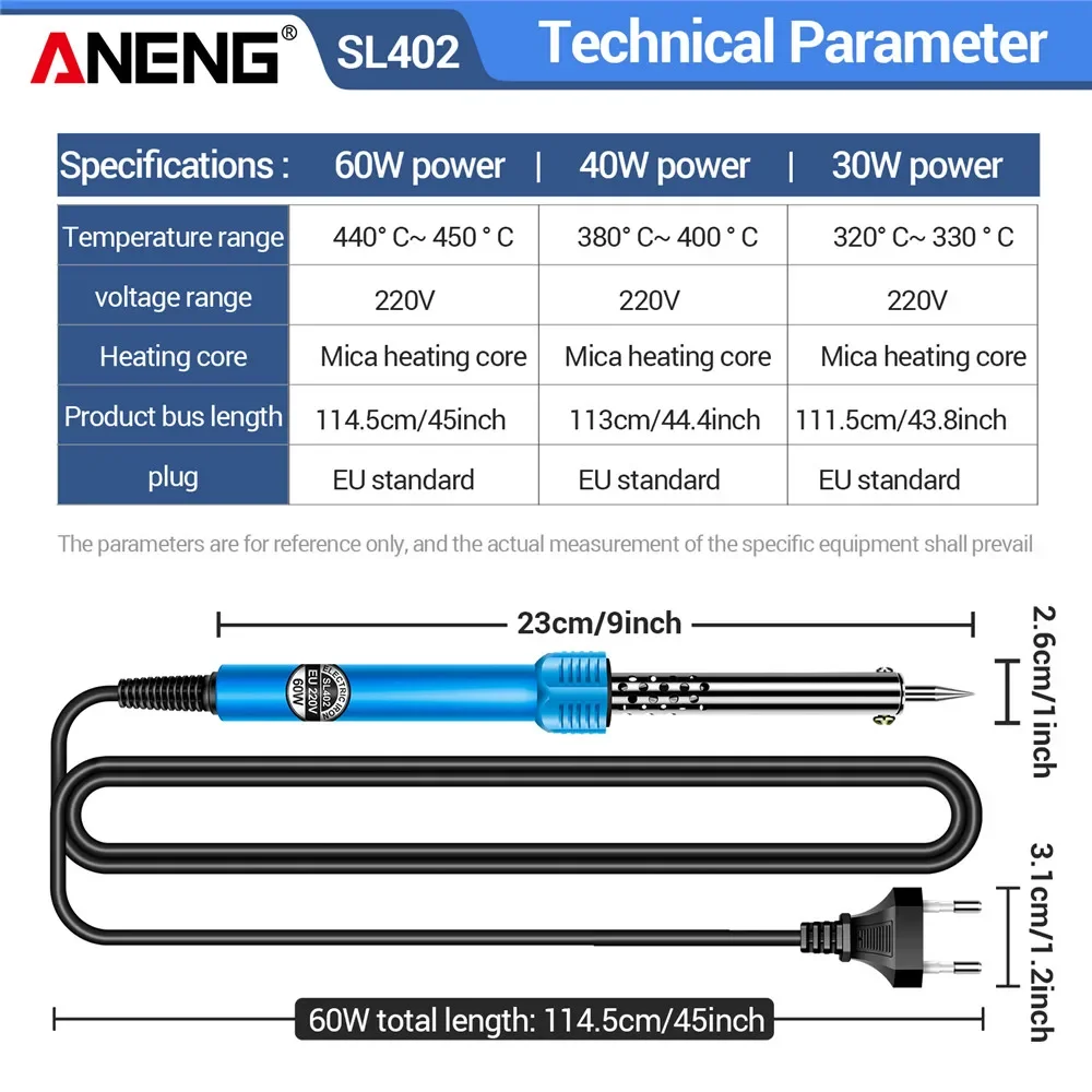 

ANENG SL402 Adjustable Temp Soldering Iron 110V/220V 30/40/60W Mica Heating Core Welding Repair Tool Solder Tip