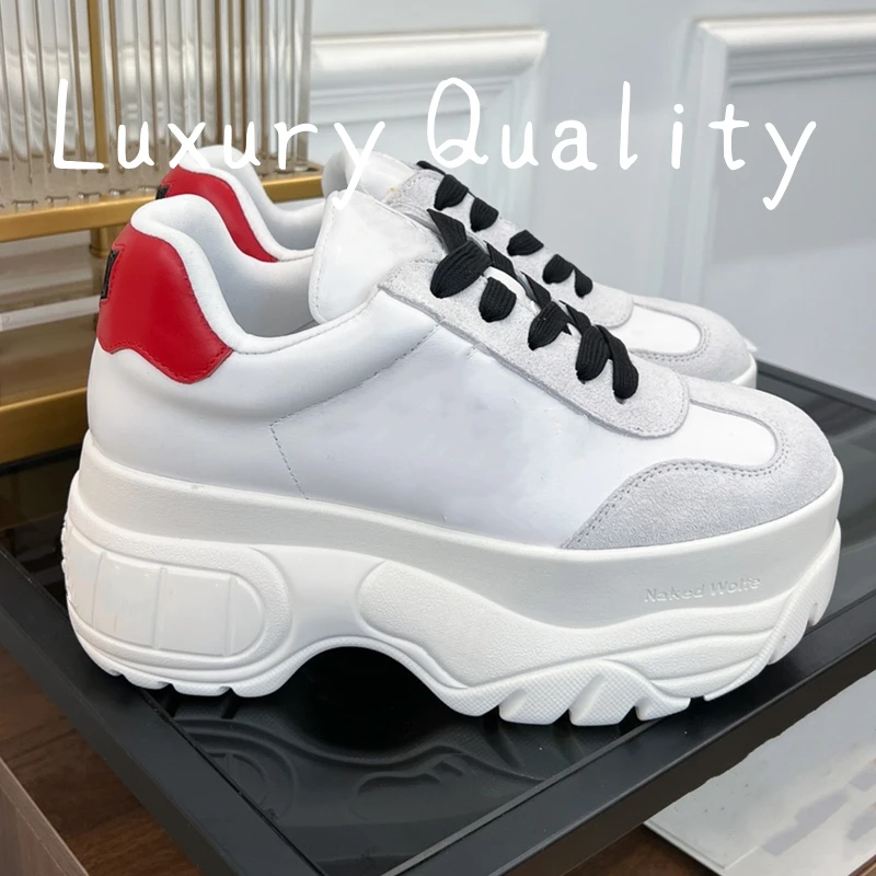 2024 New Women's Sports shoes Casual Shoes Thick bottom design 7CM Solid Color Leather upper elevator shoes Versatile