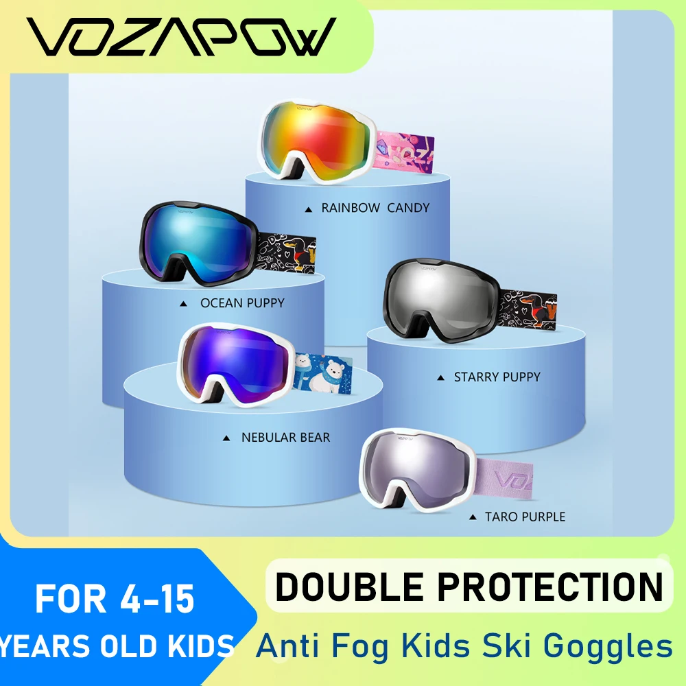 Vozapow Kids Ski Goggles Double Layer Anti Fog Photochromic Skiing Mask HD View Snowboard Eyewear UV400 Children Snow Sunglasses