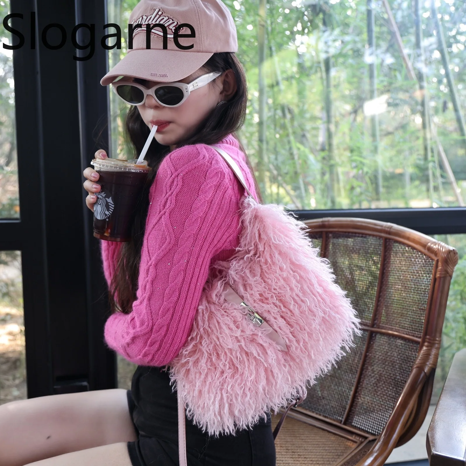 2026 هدية السنة الجديدة النساء الشتاء فو الفراء حقائب السيدات فروي تحت الإبط حقائب رقيق حقيبة كتف فاخرة المنغولية الفراء حمل حقيبة #4