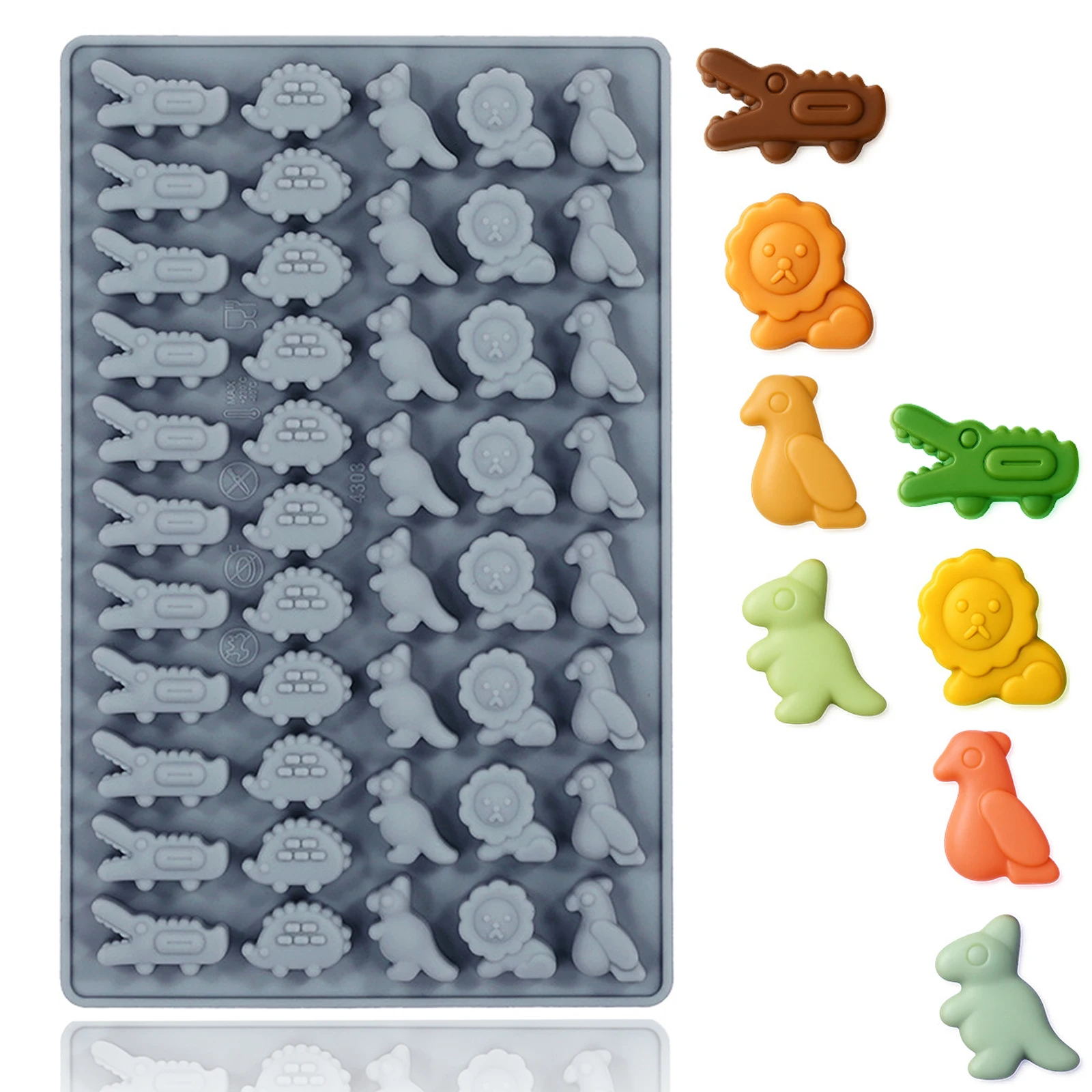 1 paquete de moldes de silicona para dulces con forma de animales, moldes de silicona con forma de cocodrilo, canguro, loro, erizo y león para Navidad - chocolate, dulces
