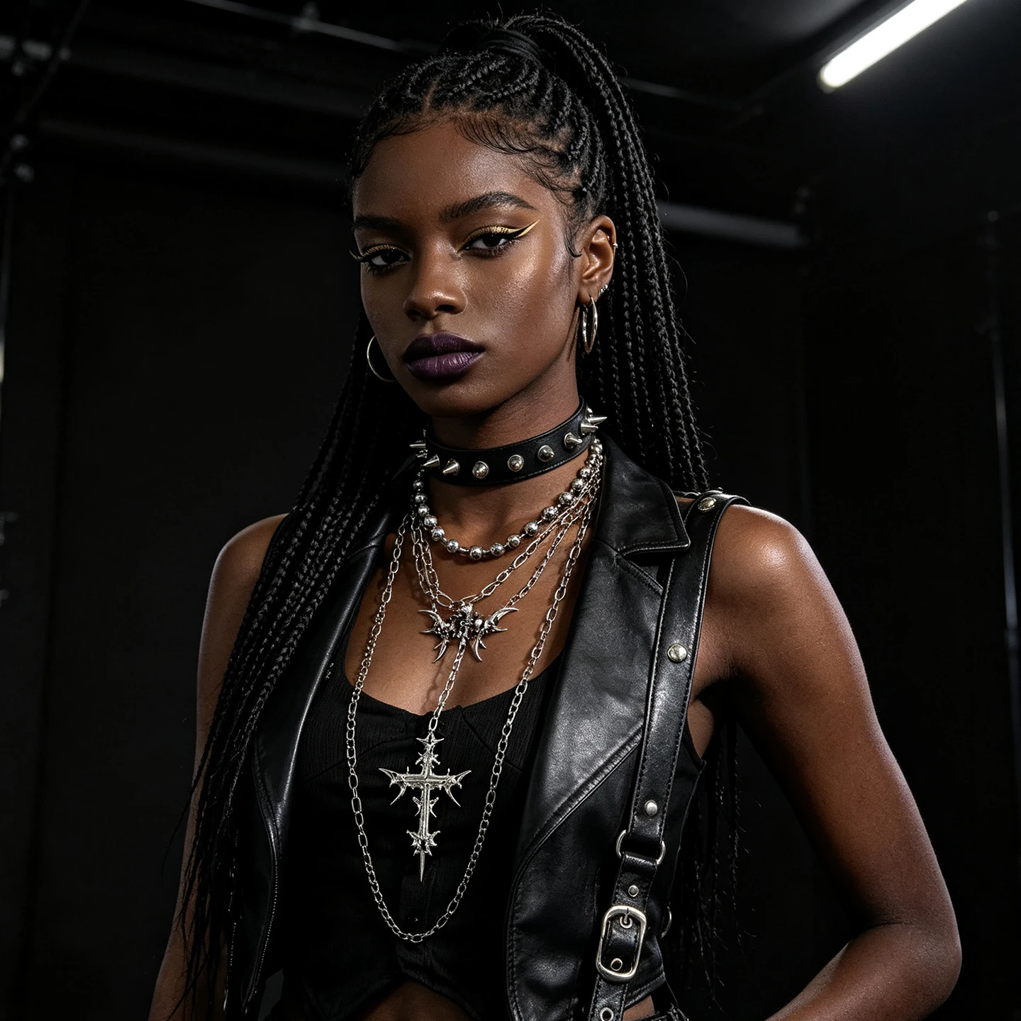 Gothic Y2K Skull Cross Pendant Layered Choker Punk Unisex Dark Hoodie Chain Accessory