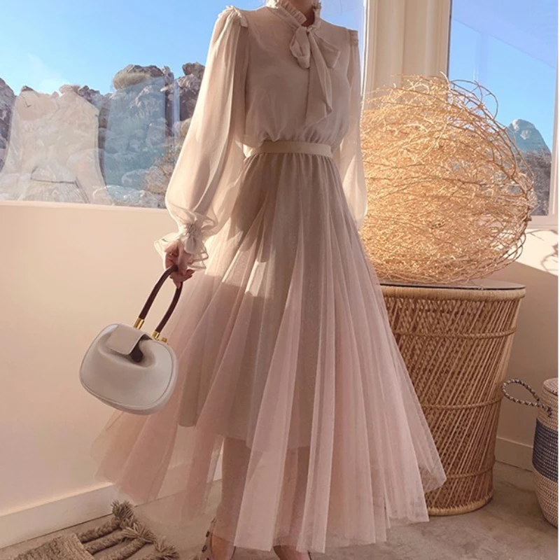 

Tulle Long Maxi Skirt Women Fashion 2023 Korean Starry Sky Gradual Color High Waist Pleated Skirt Mesh Female Lady Fairy Skirt