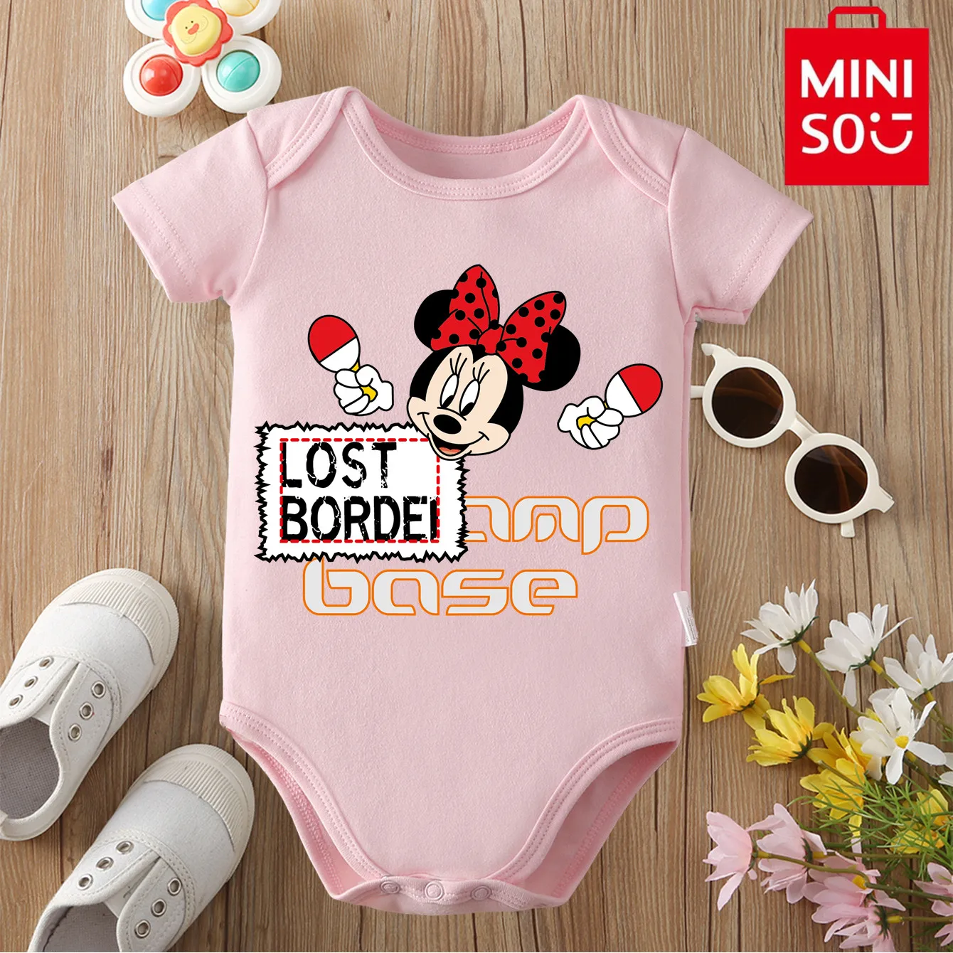 

MINISO Микки Маус с принтом для пинг-понга, боди из 100% хлопка, детские мягкие ткани для малышей, комбинезон-комбинезон для новорожденных от 0 до 12 месяцев
