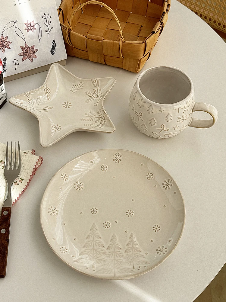 

Anmu Liangpin Cisas Festival Ins Sle Heavy Relief Cerc Mugs Dim Sum Plate Salad Plate round ape Multifunctional Di