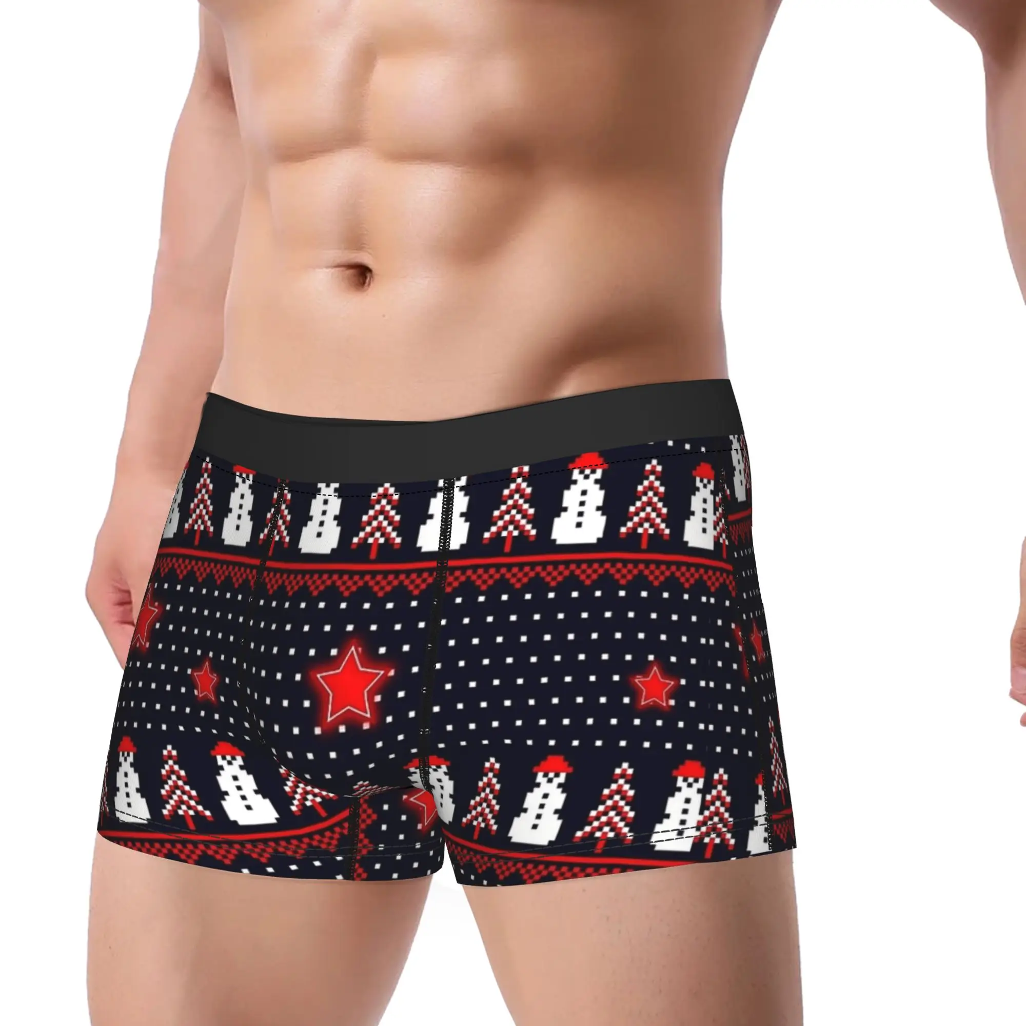 

Christmas Pattern xmas Festive Underwear Comfortable Underpants Custom DIY Boxer Brief For Male Pouch Large Size Boxer Shorts