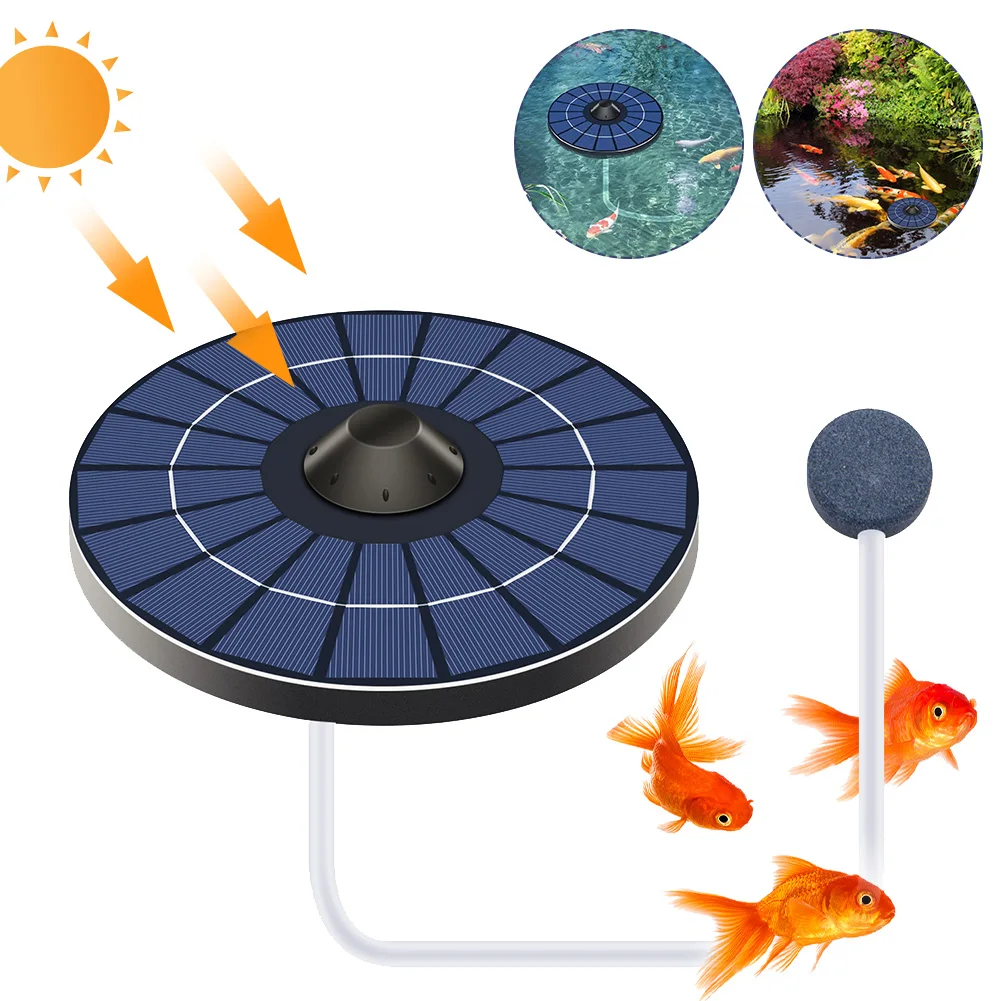 0.8L/min Round Solar Aeration Oxygen Pump Stable Silent Water Air Aerator Pumps For Aquarium Fish Tank Pond Fishing Oxygenation