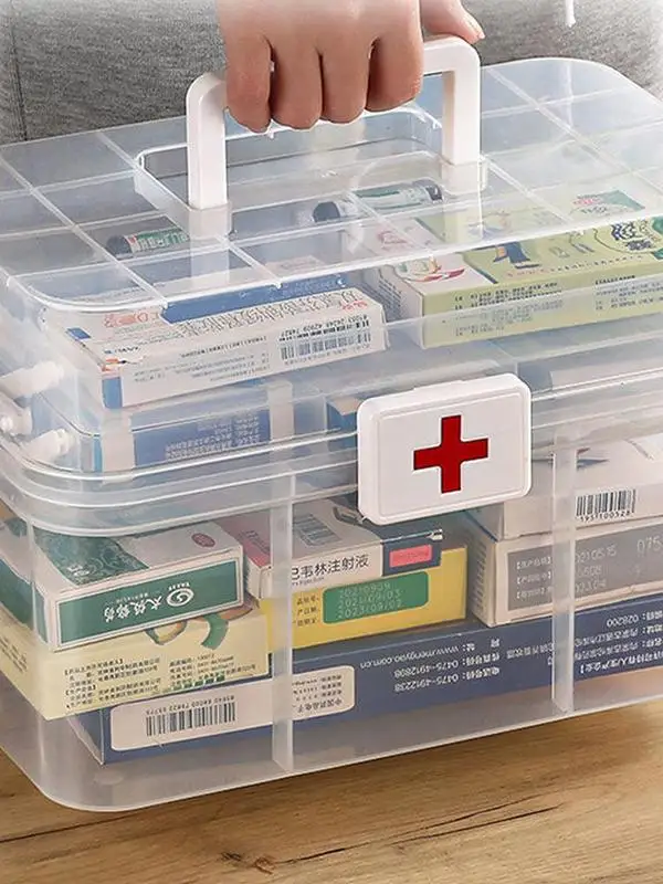 Medicine Box Organizer Large Capacity Family Medicine Organizer Box Plastic Organizing Kit 3 Layers Medicine Cabinet Family Kit