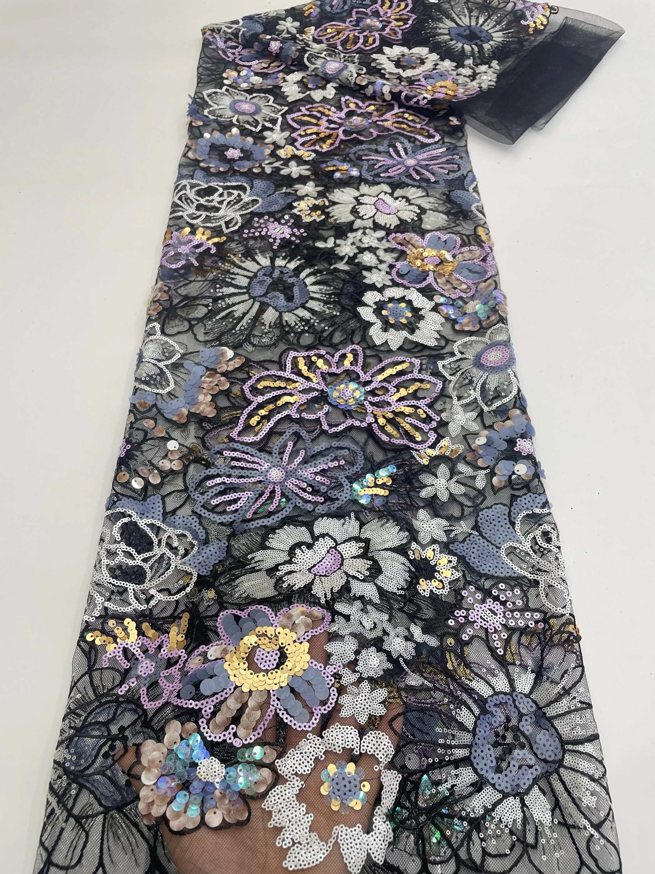 

New High-End 3D Flower Lace Wedding Dr Fabric Beads iny Sequins Multiple Colors Ele Faionable Clothing Material