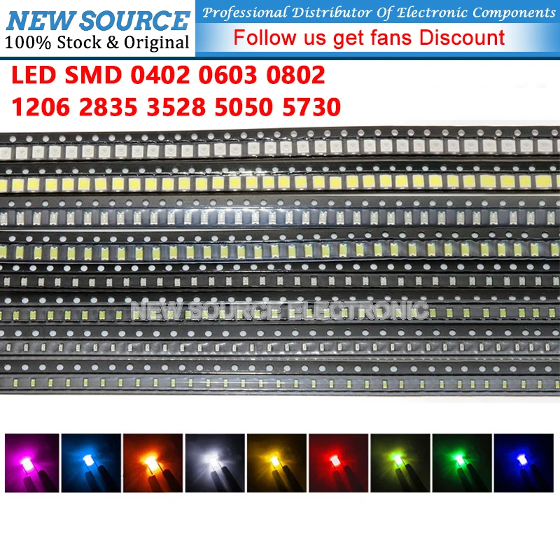 (100pcs) 0402 0603 0802 1206 2835 3528 LED Red Green Blue White Yellow  LED Light Emitting Diode
