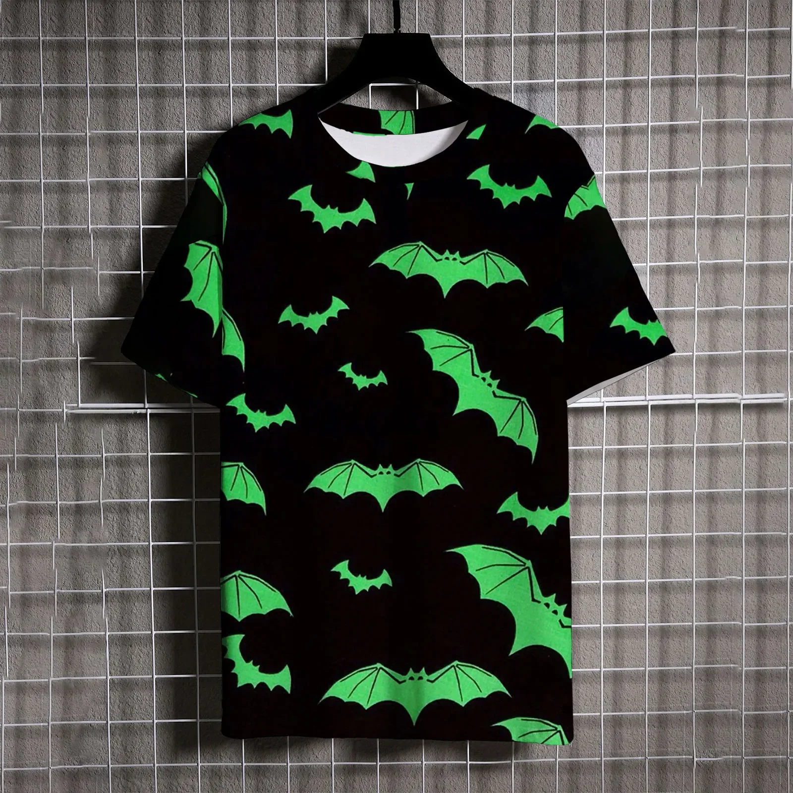Casual Men's Short Sleeve T-shirt Funny 3D Bat Pumpkin Print Halloween Tees Fashion Crew Neck Loose Top Hip Hop Cosplay Clothing