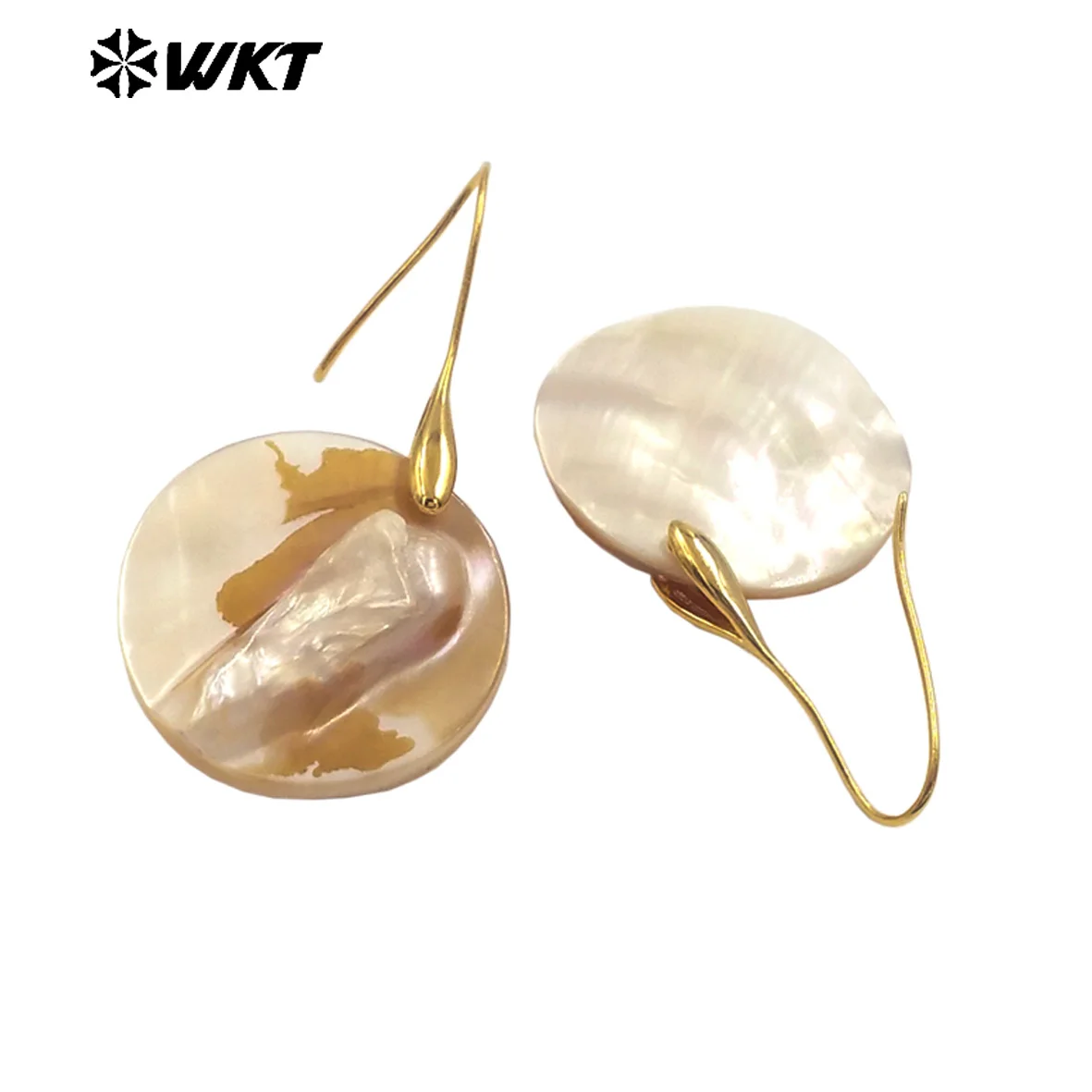 WT-MPE156 High Quality Mother Of Pearl Shell Women Earrings Waterdrop/ Square/ Round Shape Gold Color Elegant Style For Gift