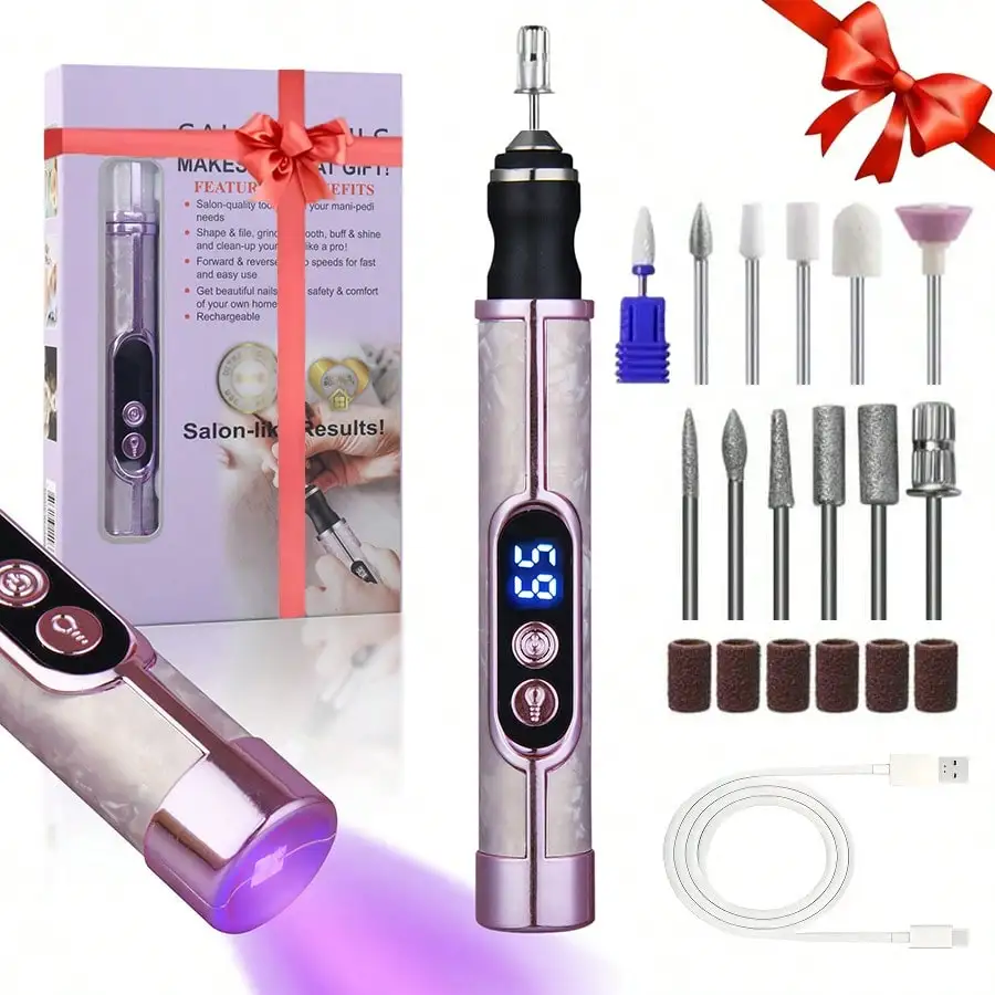 

12-Piece Electric Nail Grinder Kit, Multi-Function Nail Drill, USB Rechargeable - For Thick Nails, 180mAh Lithium Battery Long Lasting, Professional Multi-Speed Electric Nail File, Nail Polishing & Shaping Tool, Beauty Gift, Great Value Product