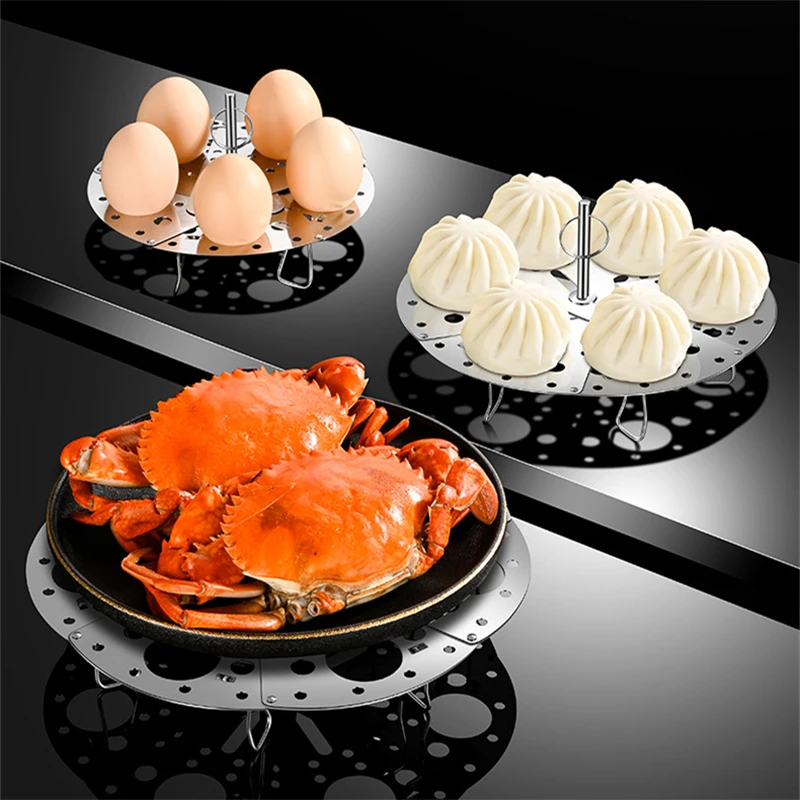 

Retractable Multifunctional Steamer Plate Silver Stainless Steel Folding Food Steaming Egg Rack Kitchen Cooking Cookware Pot Pad