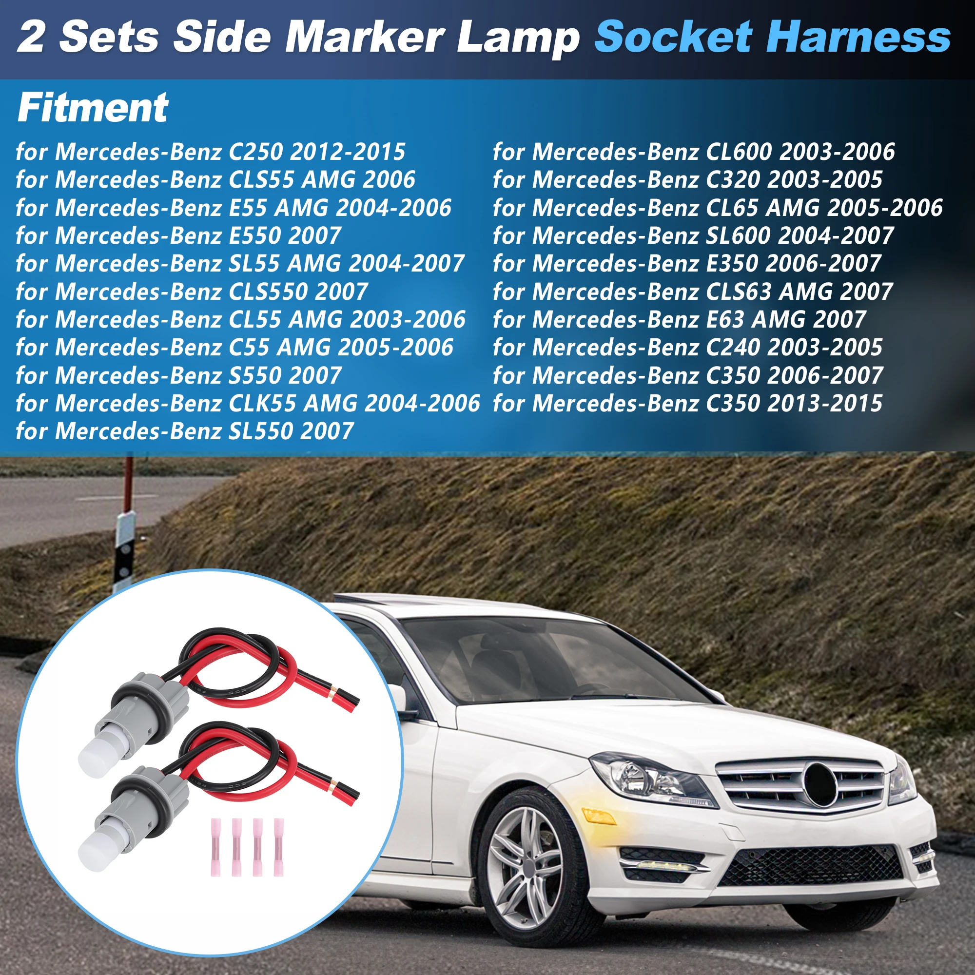 UXCELL 2set Side Marker Light Bulb Socket Wire w/ LED Bulb for Mercedes C-Class E-Class