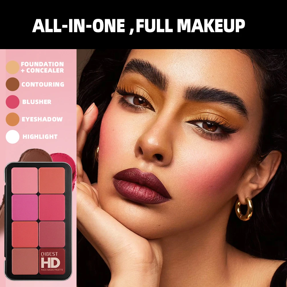 QIBEST 16 لون صندوق أحمر الخدود لوحة متعدد الألوان كريم أحمر الخدود لوحة المخفي كونتور ولوحة تمييز ماكياج أحمر الخدود الوجه
