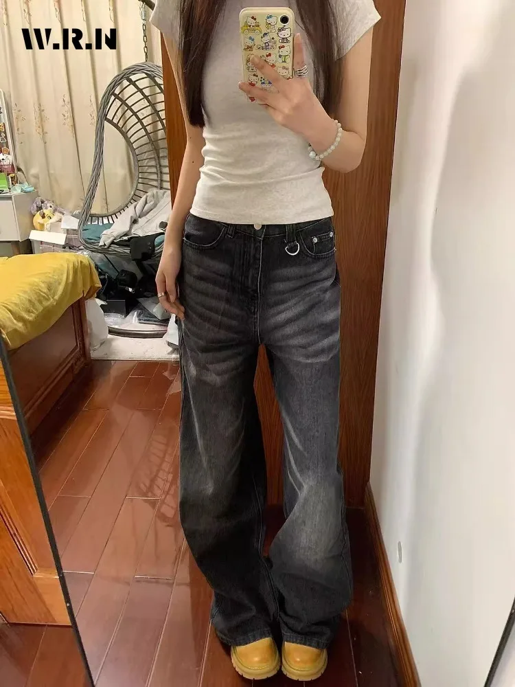 

Vintage High Waist Straight High Street Jeans American Women's Casual 2000s Pants Baggy Y2K Wide Leg Grunge Washed Denim Trouser