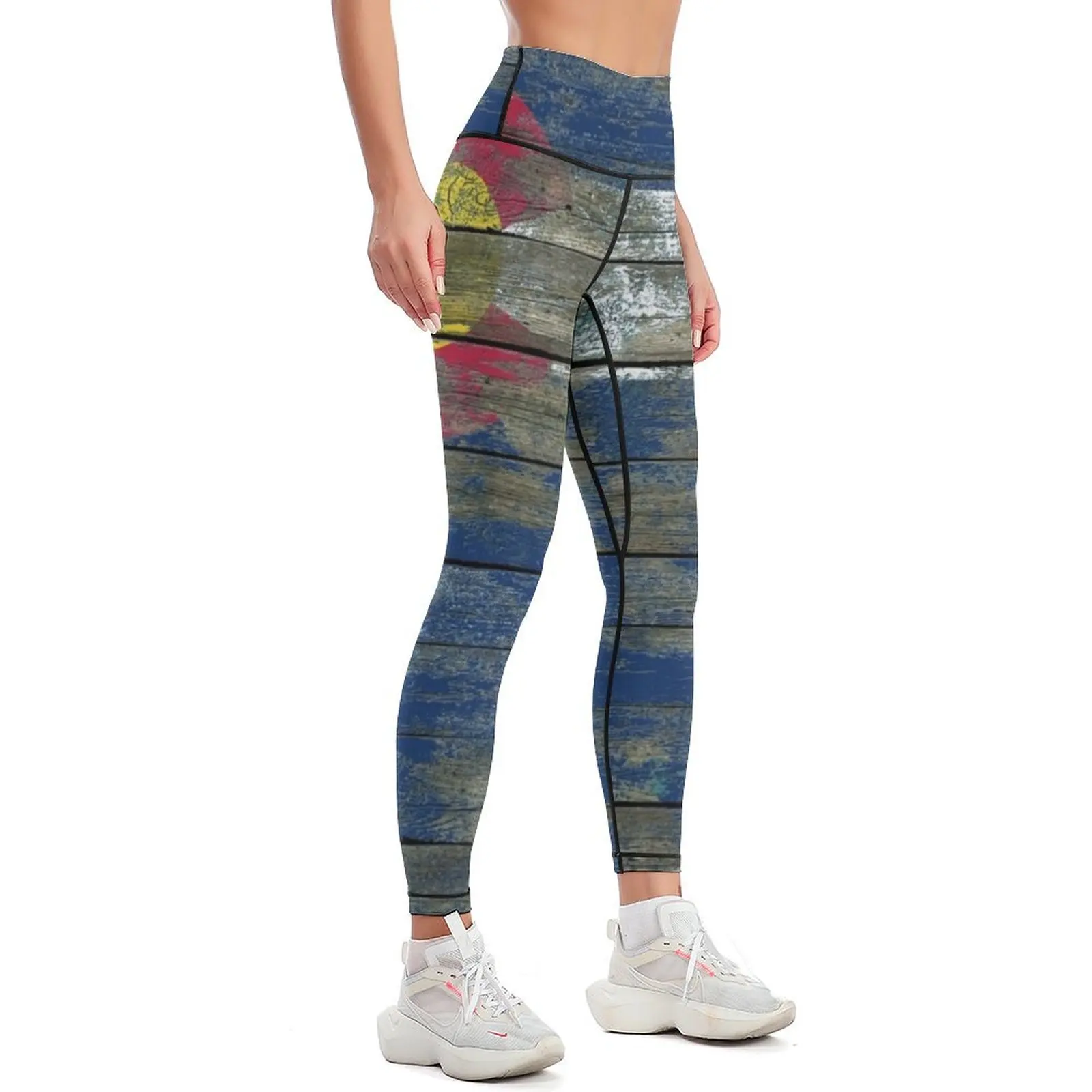 Flag of Colorado on Rough Wood Boards Effect Leggings Fitness clothing Women's trousers sport legging Womens Leggings