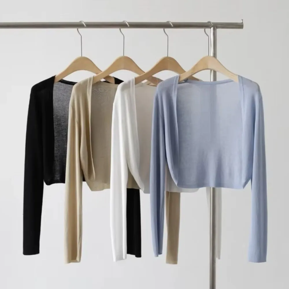 

Casual Sun Protection Cardigan Coat Short Length Thin Knitted Ice Silk Shawl Breathable Knitted Cardigan Summer