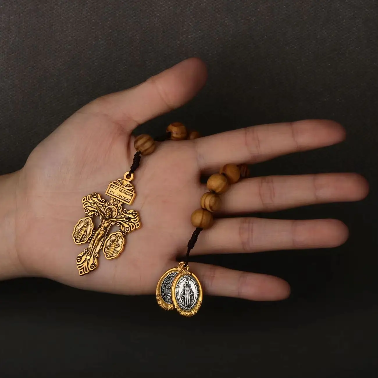 

Catholic St Benedict Medal Pocket Rosary Lady Milagrosa Crucifix Cross Wooden Beads One Decade Prayer Rosaries Handmade Gift