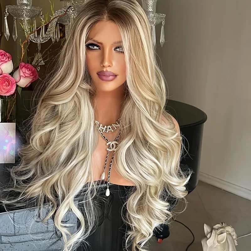 

Soft Ombre Blond Wave Hair 150 density and 13×4 100%human hair wig lace front wig, with baby hair pre plucked