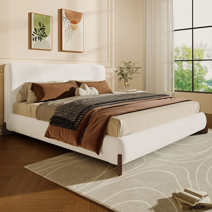

# Modern Convertible Soft Bed Italian Minimalist Design King Size Oak Wood Frame Adjustable