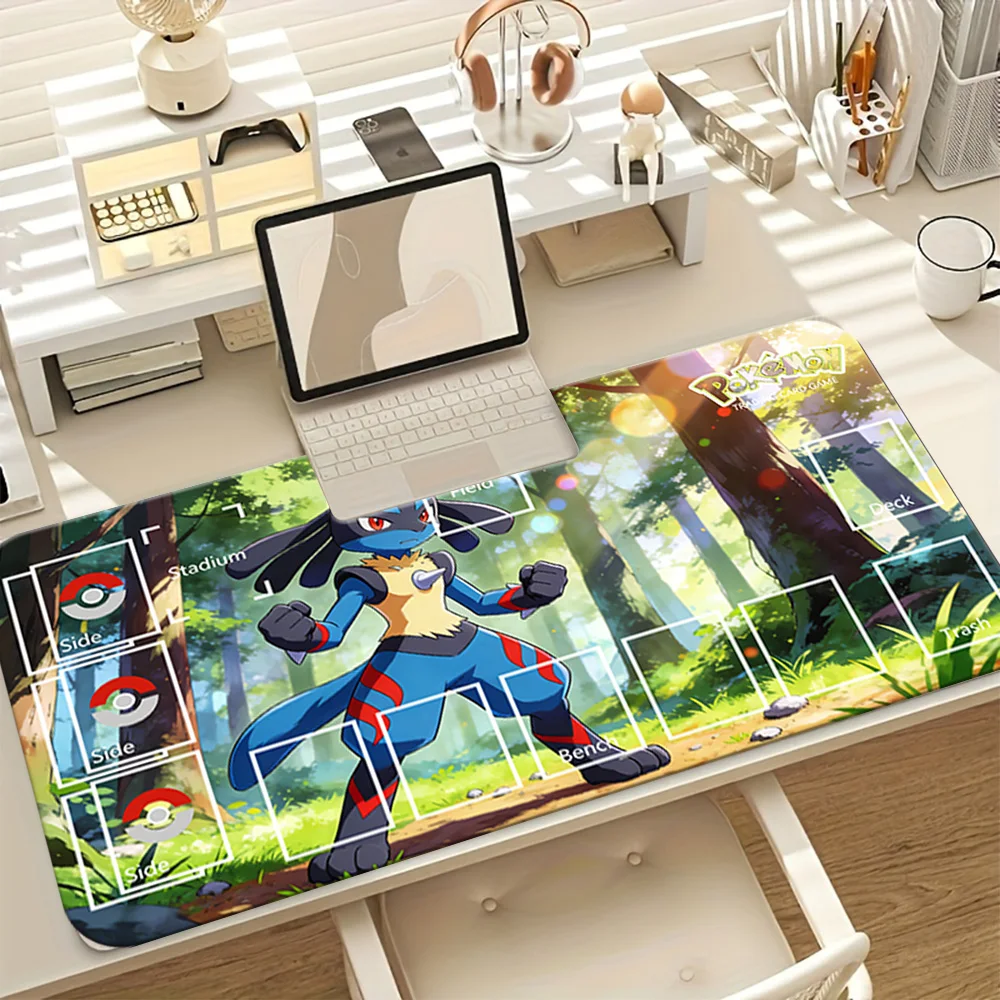 

Игровой коврик для карточных игр Pokemon TCG с дизайном Лукарио, большой игровой коврик для мыши, нескользящий настольный коврик для игроков в карточные игры